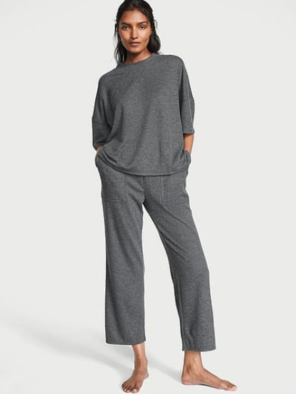 Victoria's Secret Charcoal Glow Waffle Gray Cozy Lounge Pajama Set